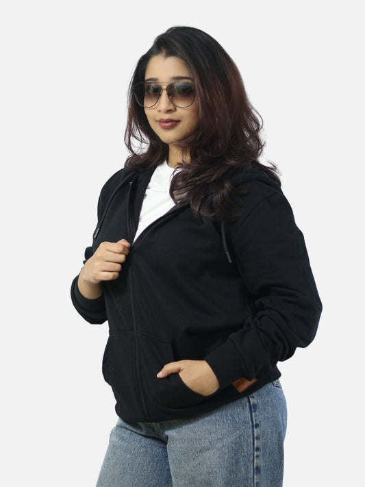 Black Zipper Hoodie For Women