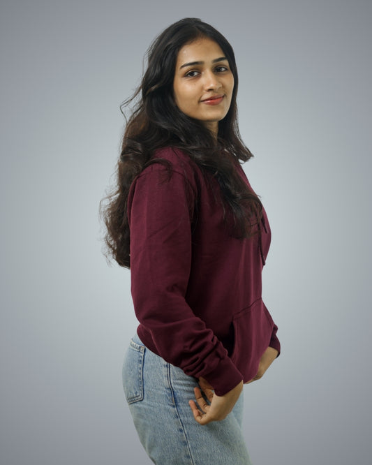 Maroon Regular Fit Zero Hoodie For Women