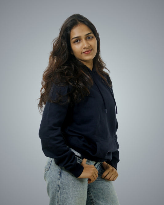 Navy Regular Fit Zero Hoodie For Women