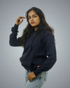 Navy Regular Fit Zero Hoodie For Women