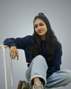 Navy Regular Fit Zero Hoodie For Women