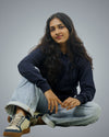 Navy Regular Fit Zero Hoodie For Women