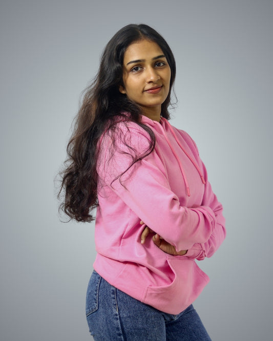 Pink Regular Fit Zero Hoodie For Women