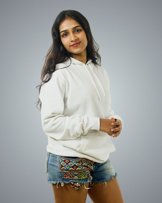 White Regular Fit Zero Hoodie For Women