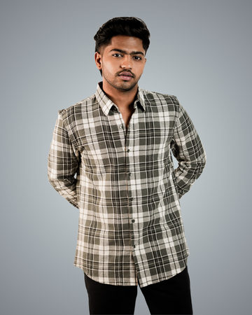 Green Brushed Checks Regular Fit Shirt