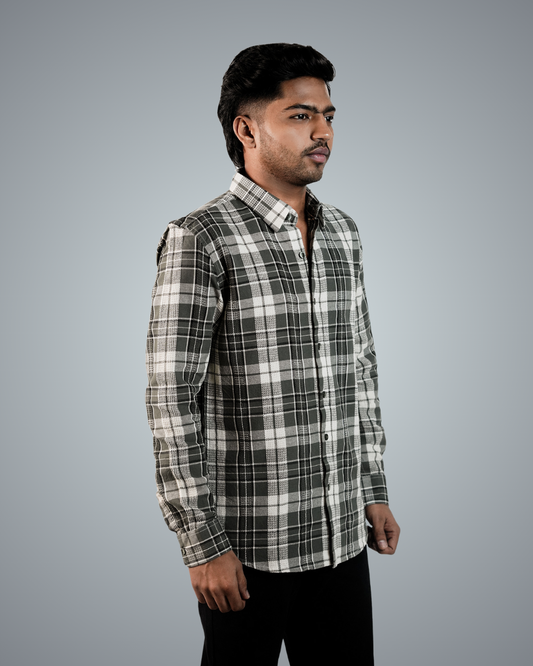 Green Brushed Checks Regular Fit Shirt