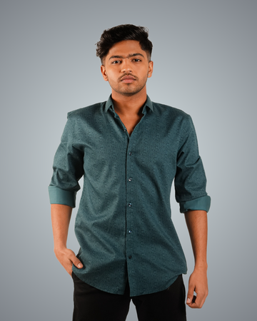 Greenish Blue Woven Regular Fit Shirt