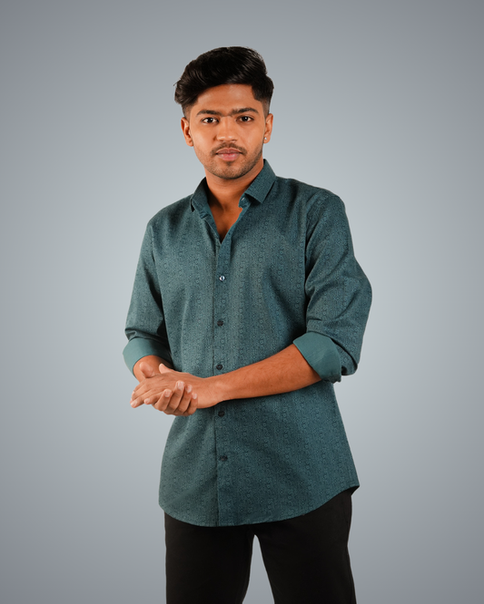 Greenish Blue Woven Regular Fit Shirt
