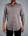 Grey Uneven Stripe Regular Fit Shirt