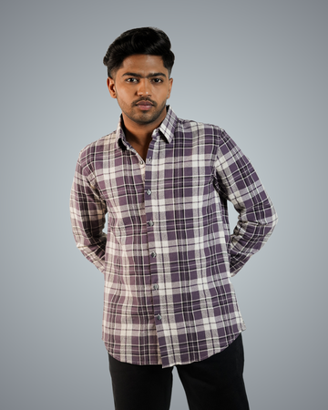 Jet Purple Brushed Checks Regular Fit Shirt