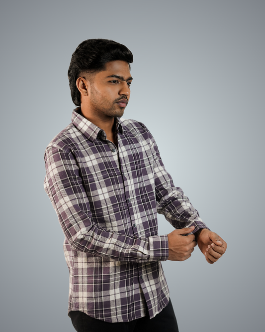 Jet Purple Brushed Checks Regular Fit Shirt