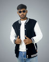 Black Regular Fit Zero Varsity Jacket For Men