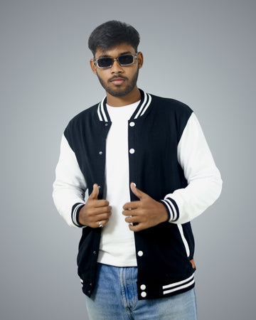 Black Regular Fit Zero Varsity Jacket For Men