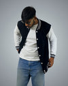 Black Regular Fit Zero Varsity Jacket For Men