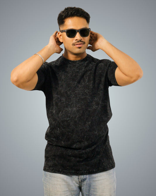 Acid Wash - Black Regular Fit Tshirt For Men