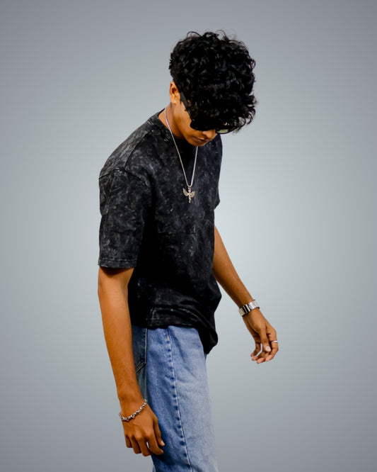 Acid Black Oversized Fit Tshirt For Men