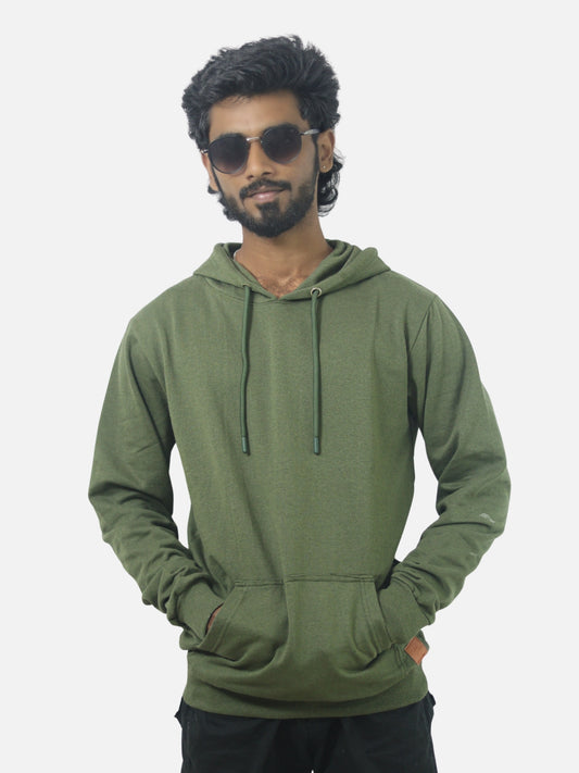 Army Green Regular Fit Zero Hoodie For Men
