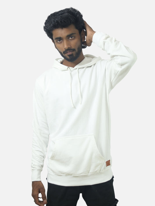 White Regular Fit Hoodie For Men
