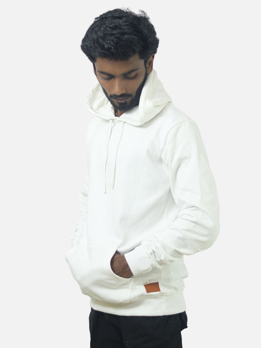 White Regular Fit Hoodie For Men