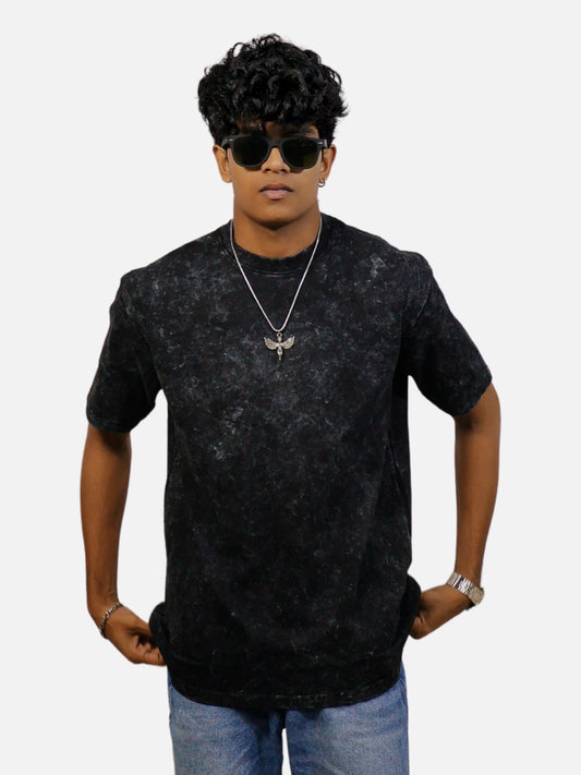 Black Acid Wash Oversized T-Shirt For Men