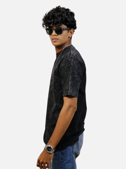 Black Acid Wash Oversized T-Shirt For Men