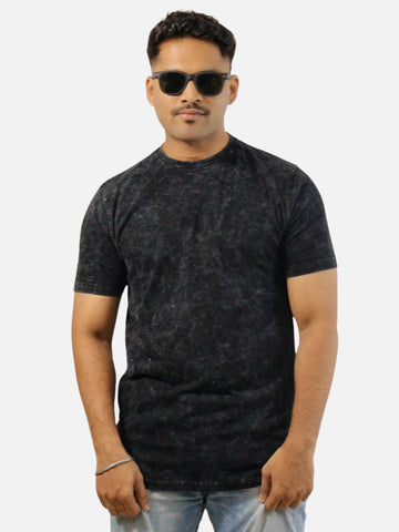 Black Acid Wash Regular Fit T-Shirt For Men