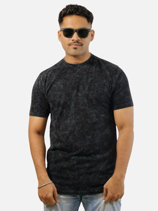 Black Acid Wash Regular Fit T-Shirt For Men