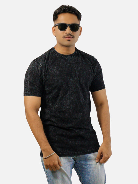 Black Acid Wash Regular Fit T-Shirt For Men