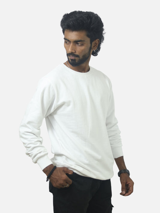 White Regular Fit Sweatshirt For Men