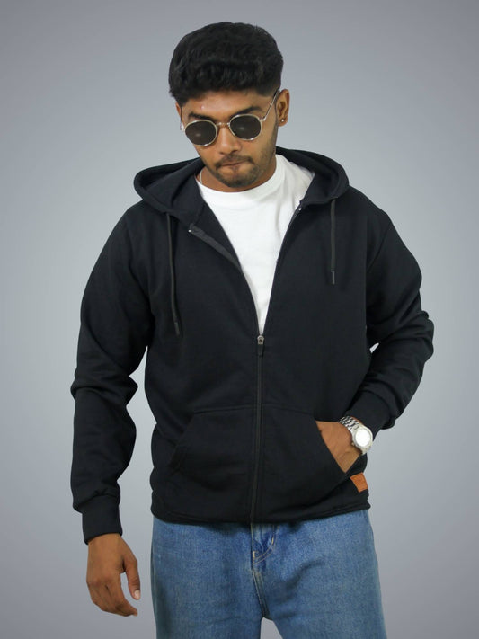 Black Zipper Hoodie For Men