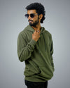 Army Green Regular Fit Zero Hoodie For Men