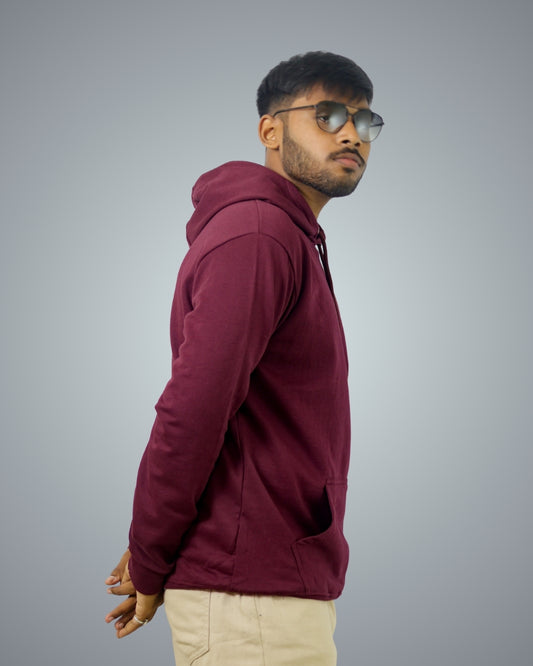 Maroon Regular Fit Zero Hoodie For Men