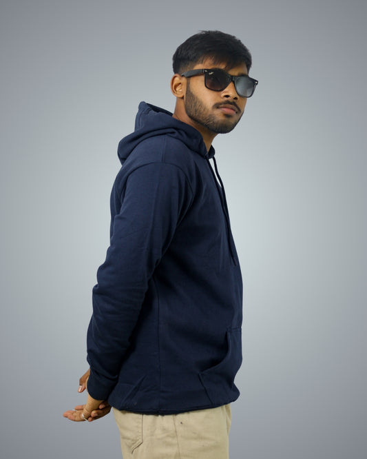 Navy Regular Fit Zero Hoodie For Men