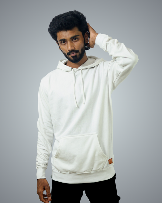 White Regular Fit Hoodie For Men