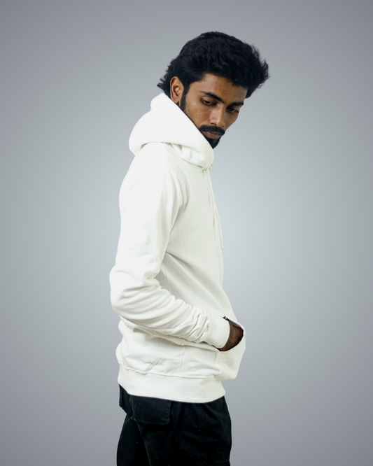 White Regular Fit Hoodie For Men