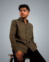 Olive Green Linen Regular Fit Shirt