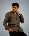 Olive Green Linen Regular Fit Shirt