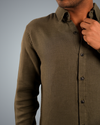 Olive Green Linen Regular Fit Shirt