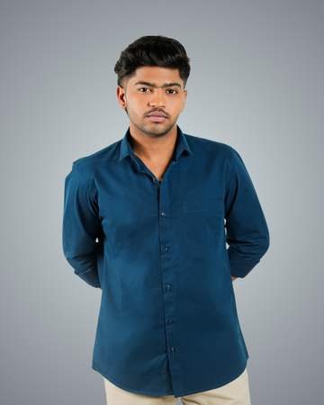 Teal Blue Regular Fit Shirt